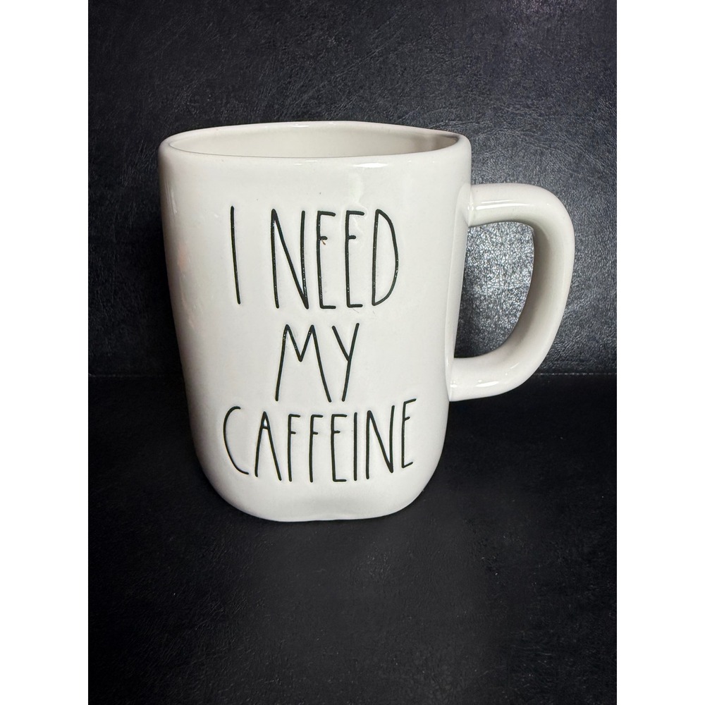 Rae Dunn I NEED MY CAFFEINE Coffee Mug Artisan Collection by Magenta White Large